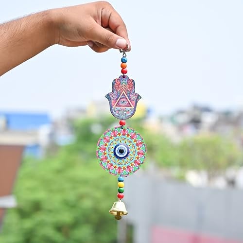 Hindcraft Evil Eye & Hamsa Hand Hanging with Nazar Dosh Nivaran Yantra – Good Luck Charm & Vastu Protection for Home, Car, Office | Ideal Spiritual Gift for Women & Housewarming - Image 3