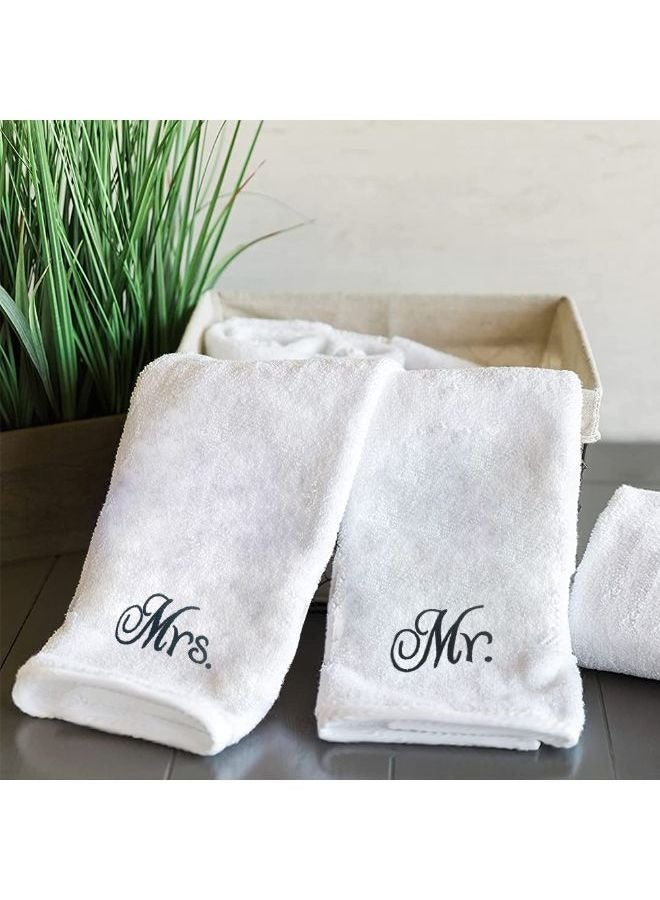 BYFT Embroidered For You  (White) Luxury (Mrs. & Mr.) Personalized Hand Towel (50 x 80 Cm -Set of 2) 100% Cotton, Highly Absorbent and Quick dry Bath Linen -600 Gsm  - Image 1