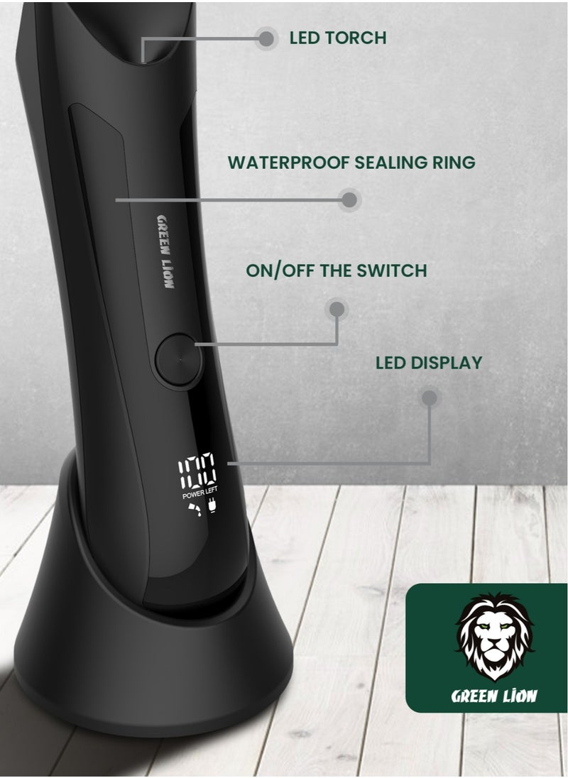 GREEN LION Sensitive Area Trimmer with 90 Min Runtime with 2 Hours Charging, 650mAh Battery, Type C Charging Port, IPX5 Waterproof, LED Display & Torch - Black  - Image 5