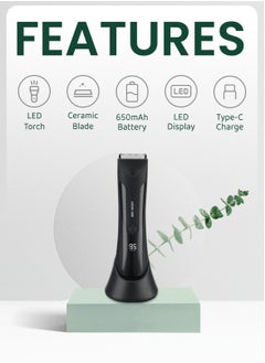 GREEN LION Sensitive Area Trimmer with 90 Min Runtime with 2 Hours Charging, 650mAh Battery, Type C Charging Port, IPX5 Waterproof, LED Display & Torch - Black  - Image 2