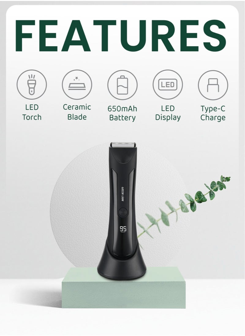 GREEN LION Sensitive Area Trimmer with 90 Min Runtime with 2 Hours Charging, 650mAh Battery, Type C Charging Port, IPX5 Waterproof, LED Display & Torch - Black  - Image 2