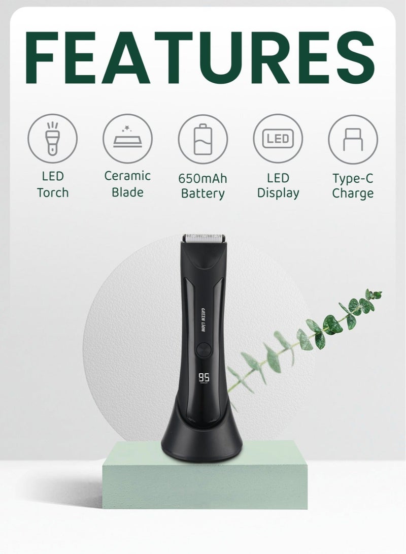 GREEN LION Sensitive Area Trimmer with 90 Min Runtime with 2 Hours Charging, 650mAh Battery, Type C Charging Port, IPX5 Waterproof, LED Display & Torch - Black - Image 2