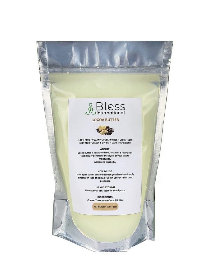Bless International زبدة الكاكاو الخام العضوية 100% نقية وطبيعية وغير مكررة | مرطب للبشرة للوجه والجسم والشعر | 1 رطل/450 جرام عاجي/أبيض من الدرجة الأولى | كريمات وبلسم ومستحضرات وصابون اصنعها بنفسك | ينعم البشرة الجافة والقاسية - Image 2
