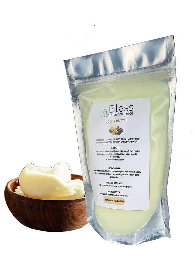 Bless International زبدة الكاكاو الخام العضوية 100% نقية وطبيعية وغير مكررة | مرطب للبشرة للوجه والجسم والشعر | 1 رطل/450 جرام عاجي/أبيض من الدرجة الأولى | كريمات وبلسم ومستحضرات وصابون اصنعها بنفسك | ينعم البشرة الجافة والقاسية - Image 3
