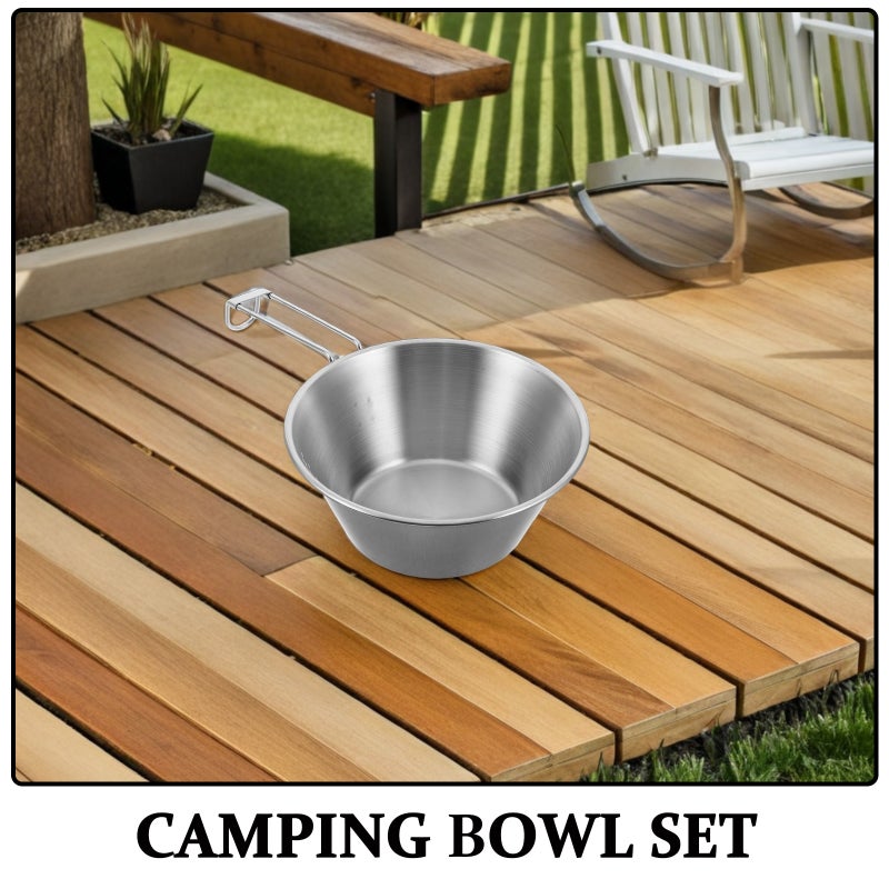 1 Set Camping Bowl: Portable Stainless Steel 500ML Camping Bowl Set - Foldable Outdoor Tableware for Backpacking Hiking Picnics BBQ and Travel - Image 2