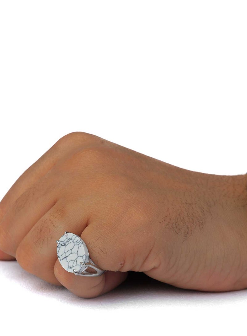 فونيم خاتم فضة الرجالي المعرق أبيض - Image 1