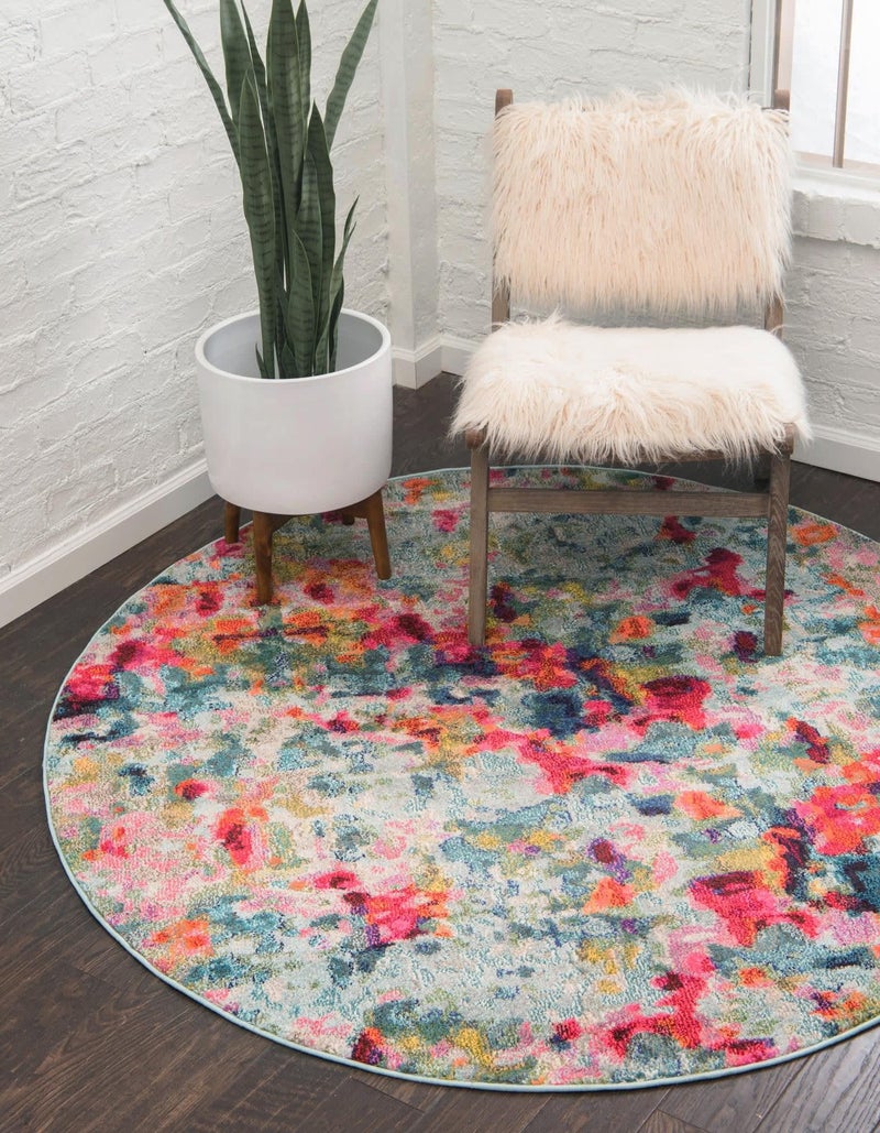 Unique Loom Unique Loom Chromatic Collection Area Rug  Champagne 8 Round Multi Blue 