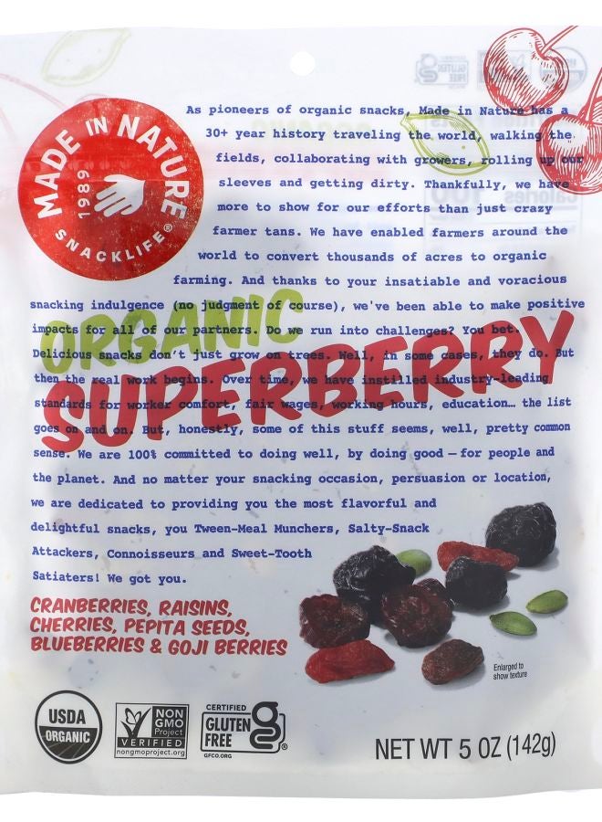 MADE IN NATURE Organic Superberry Cranberries Raisins Cherries Pepita Seeds Blueberries & Goji Berries 5 oz (142 g)