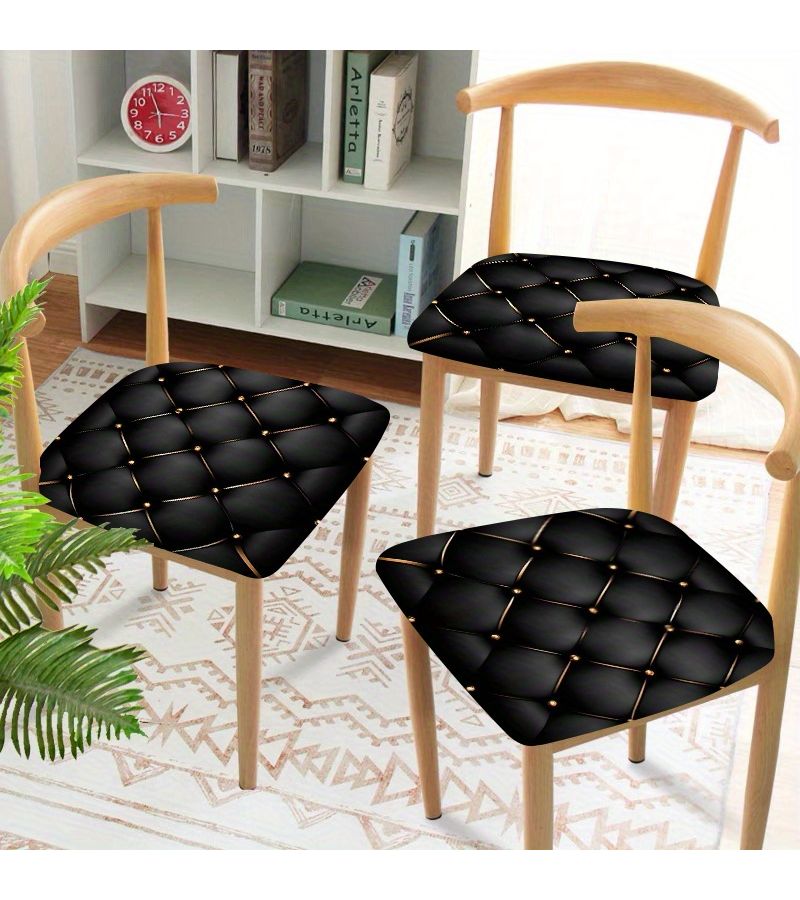 Modern Black Textured 2pcs Chair Seat Covers Durable Polyester Machine Washable Dining Room Decor - Image 2