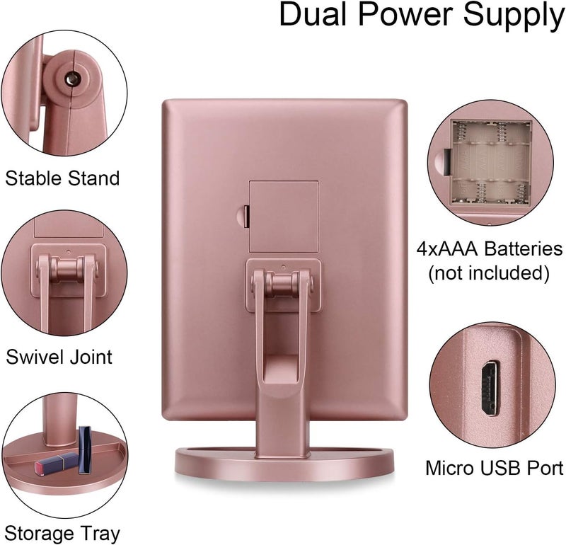deweisn Tri-Fold Lighted Vanity Mirror with 21 LED Lights, Touch Screen and 3X/2X/1X Magnification, Two Power Supply Modes Make Up Mirror,Travel Mirror - Image 5