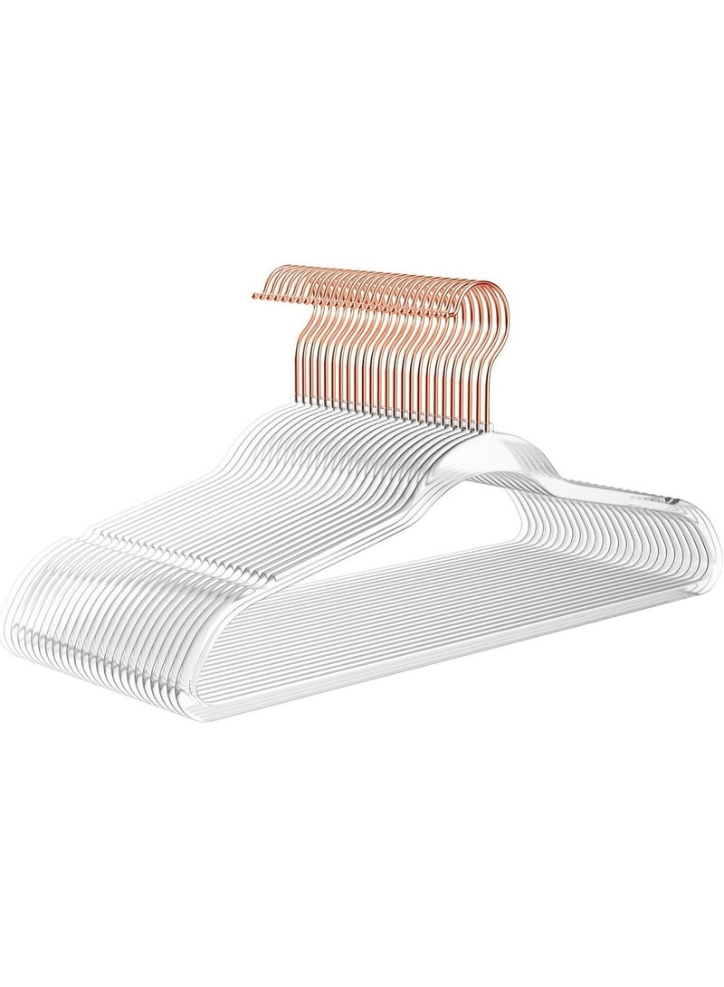MIZGI Hangers 10 Pack Non-Velvet Plastic Hangers for Clothes, Heavy Duty Slim Coat Hanger -Space-Saving Hangers with Chrome Hook, Non-Flocked Hangers for Dresses Coats Shirts (Clear/Rosegold)