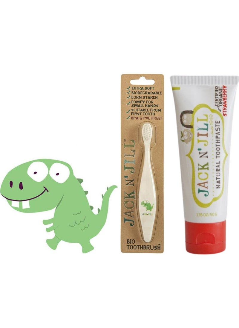 Jack N' Jill - Baby Dental Kit (Dino Toothbrush + Strawberry Flavored Toothpaste) - Image 1