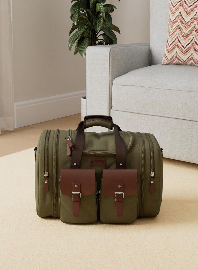 Wildroad 50L Travel Duffel Bag, Expandable Canvas Genuine Leather Duffle Bag Upgraded Overnight Weekender Bag Carry on Bag - Image 2