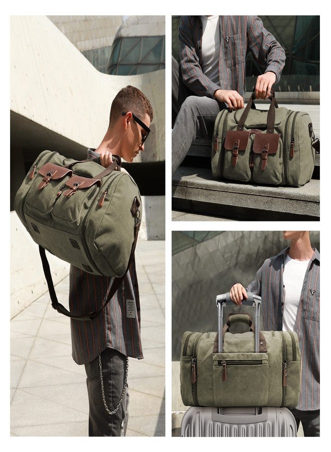 Wildroad 50L Travel Duffel Bag, Expandable Canvas Genuine Leather Duffle Bag Upgraded Overnight Weekender Bag Carry on Bag - Image 3