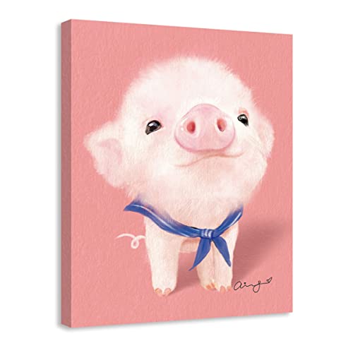 Woxfcart Cute Pig Canvas Wall Art, 12 x 15 Inch Pink Adorable Piglet Print, Cartoon Animal Picture for Nursery, Kids Room, Living Room, Bedroom, Farmhouse Home Decor Poster - Image 1