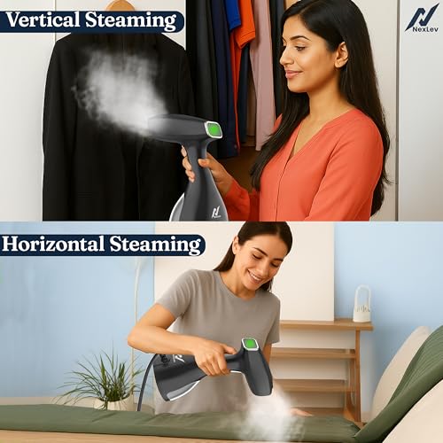 NexLev Handheld Garment Steamer | 1500 Watts | 300 ML| Standing & Horizontal Iron Press | Damage Free Steaming for all Cloth Types | 25s Quick Heat |Upto 5 Clothes in One Fill | Travel Friendly |GS-02 - Image 4