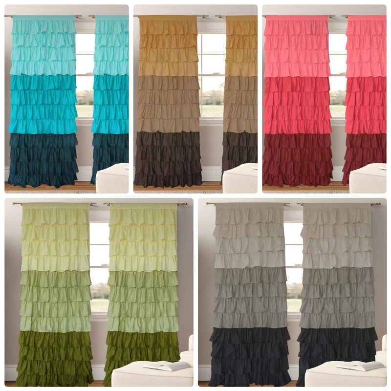 Dekor World Dekor World Cotton Three in one Ultimate Ruffle Rod Plaid Curtain Set Blue 5  - Image 5