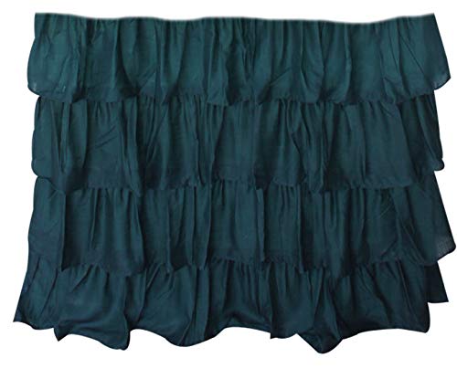 Dekor World Dekor World Cotton Three in one Ultimate Ruffle Rod Plaid Curtain Set Blue 5  - Image 4