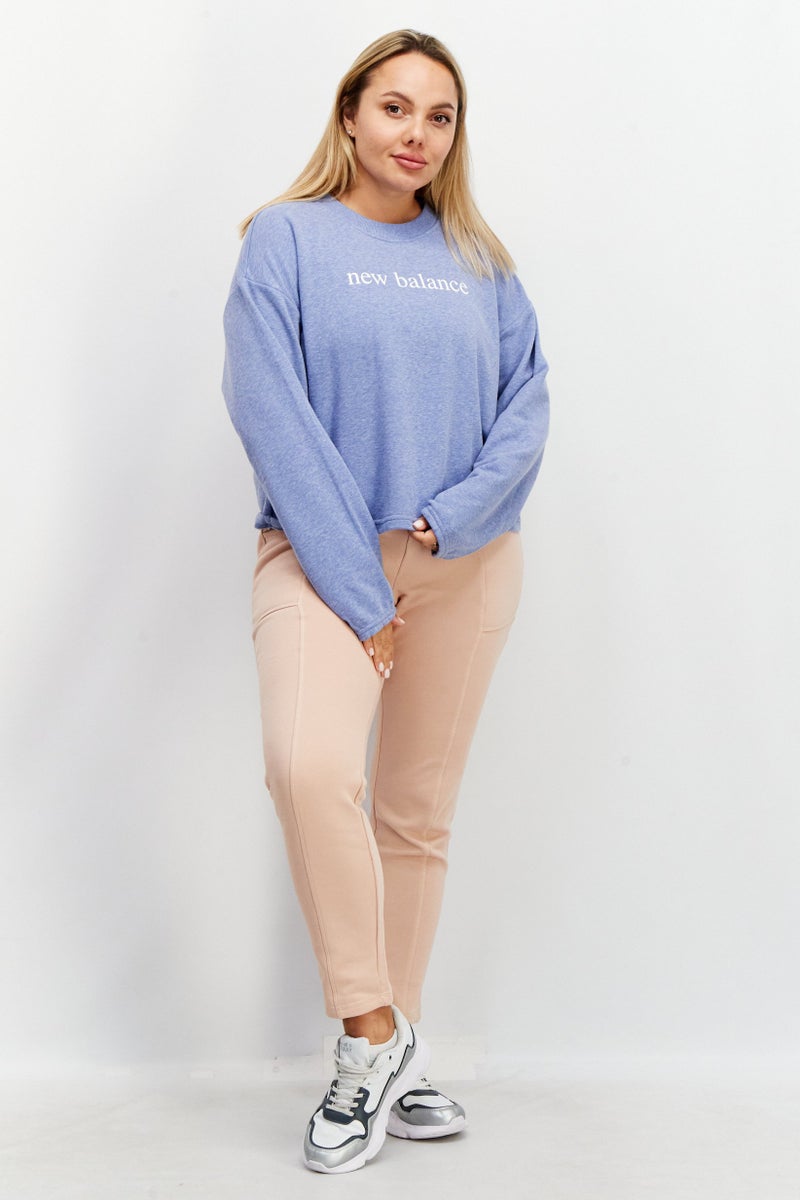 New Balance Women Sportswear Round Neck Long Sleeves Brand Logo Sweatshirt, Blue - Image 4