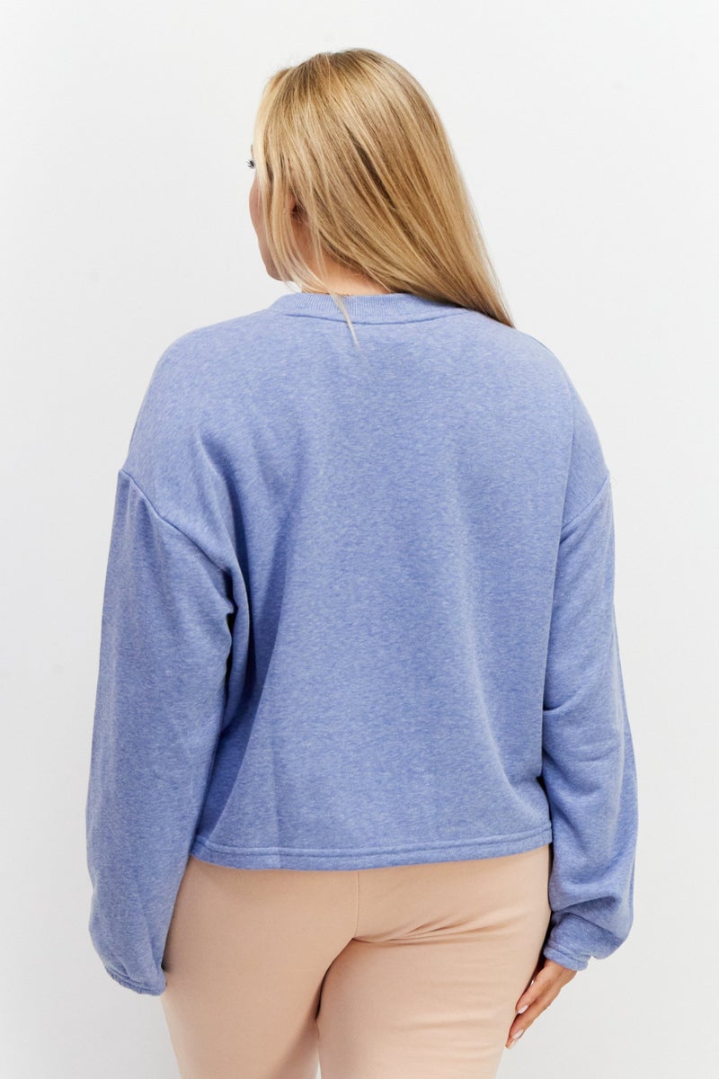 New Balance Women Sportswear Round Neck Long Sleeves Brand Logo Sweatshirt, Blue - Image 2