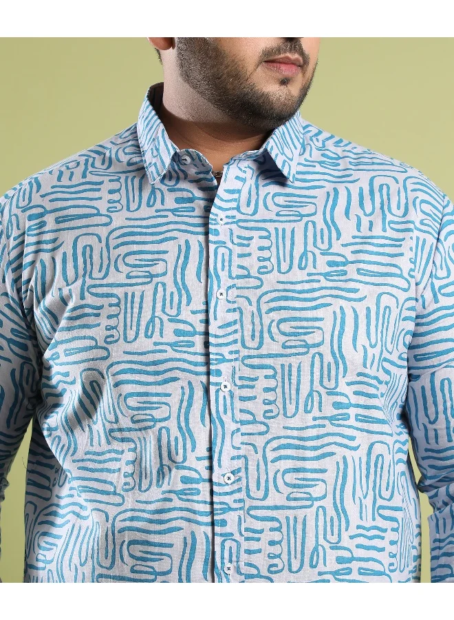 Instafab Plus Men's Blue Contrast Lines Shirt