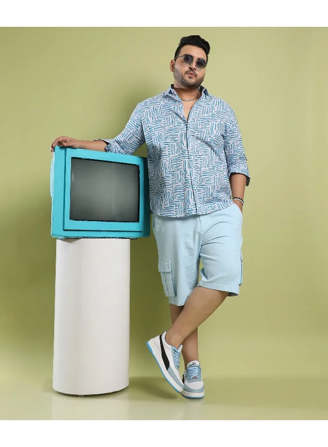 Instafab Plus Men's Blue Contrast Lines Shirt