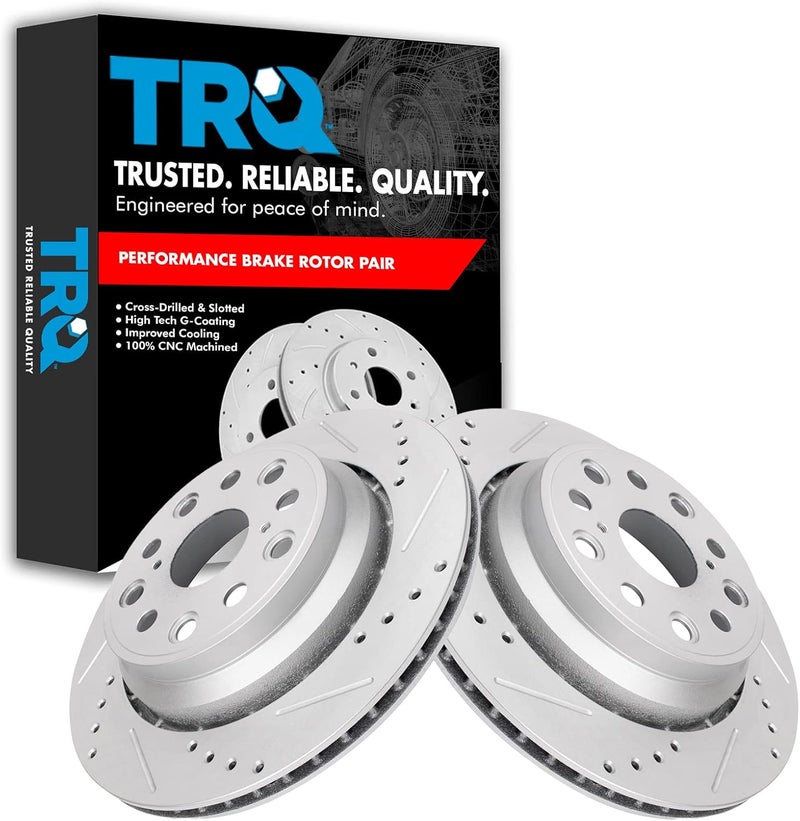 TRQ Rear Brake Rotor Set G Coated Drilled and Slotted Vented Compatible with 2007-2017 Lexus LS460 - Image 1
