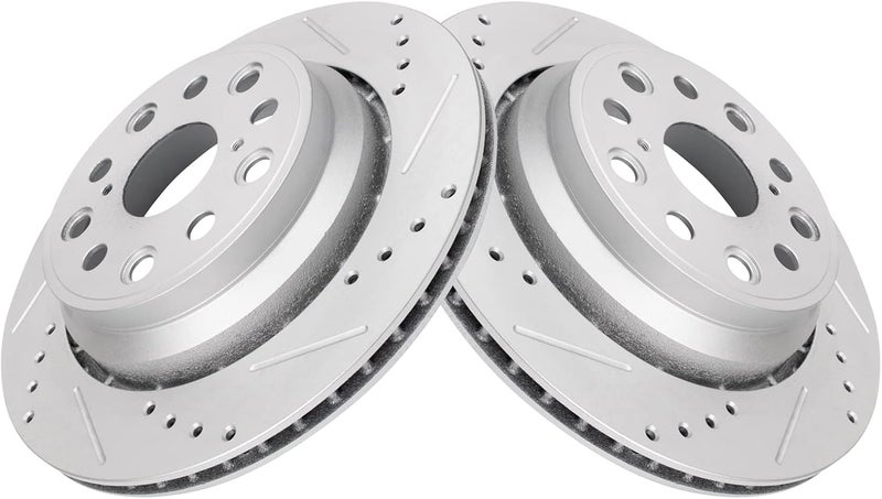 TRQ Rear Brake Rotor Set G Coated Drilled and Slotted Vented Compatible with 2007-2017 Lexus LS460 - Image 2