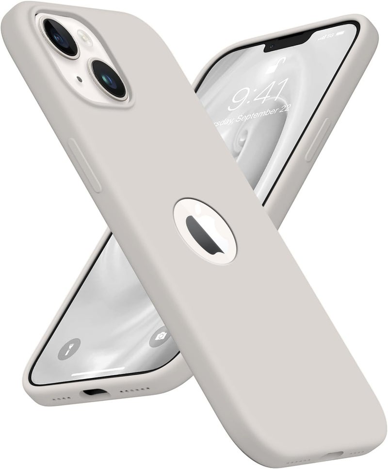 Elzzi غطاء خلفي ناعم من السيليكون السائل لهاتف آيفون 13، حماية صدمية نحيفة للكاميرا وحماية كاملة للجسم غطاء غير مصفر مع بطانة من الألياف الدقيقة وفتحة للشعار (6.1 بوصة) - رمادي حجري - Image 1