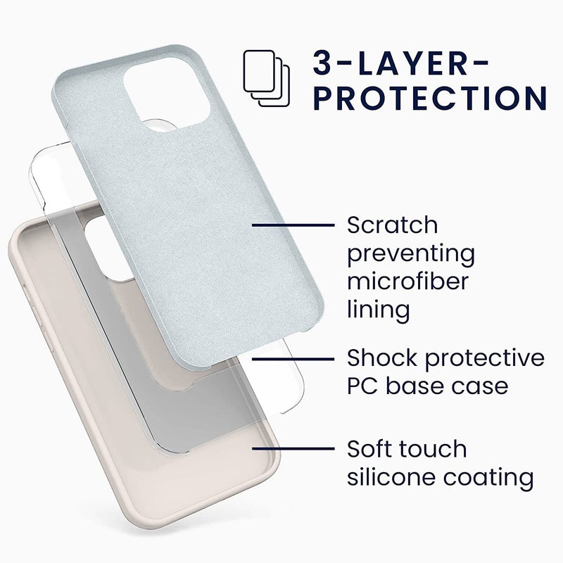 Elzzi غطاء خلفي ناعم من السيليكون السائل لهاتف آيفون 13، حماية صدمية نحيفة للكاميرا وحماية كاملة للجسم غطاء غير مصفر مع بطانة من الألياف الدقيقة وفتحة للشعار (6.1 بوصة) - رمادي حجري - Image 3