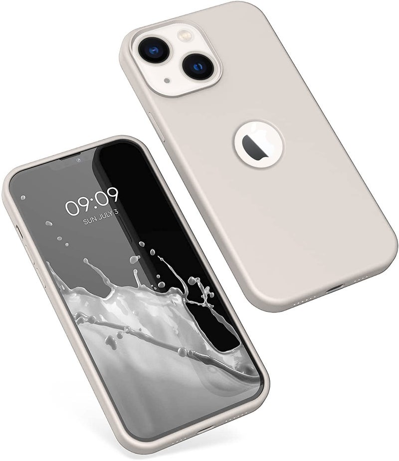 Elzzi غطاء خلفي ناعم من السيليكون السائل لهاتف آيفون 13، حماية صدمية نحيفة للكاميرا وحماية كاملة للجسم غطاء غير مصفر مع بطانة من الألياف الدقيقة وفتحة للشعار (6.1 بوصة) - رمادي حجري - Image 5