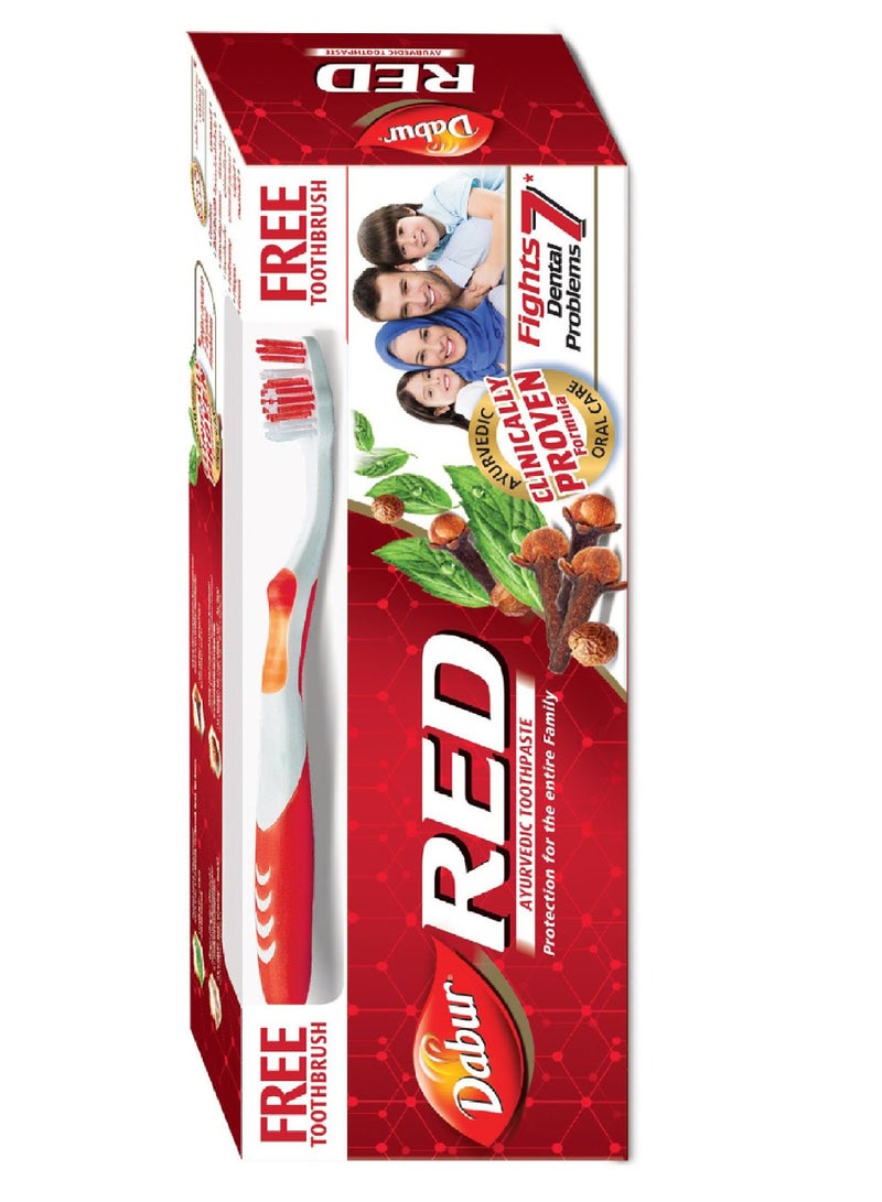 Dabur معجون أسنان دابور الأحمر الأيورفيدي + فرشاة 200 جرام