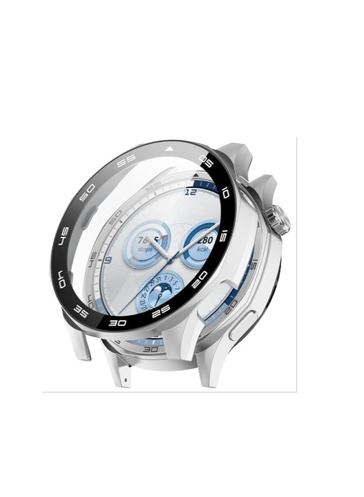 Cover Compatible with Huawei Watch GT 5 46 mm, PC + Tempered Film, Anti-Scratch Protective Case Compatible with Huawei Watch GT5 46 mm (Silver with scale) - Image 1