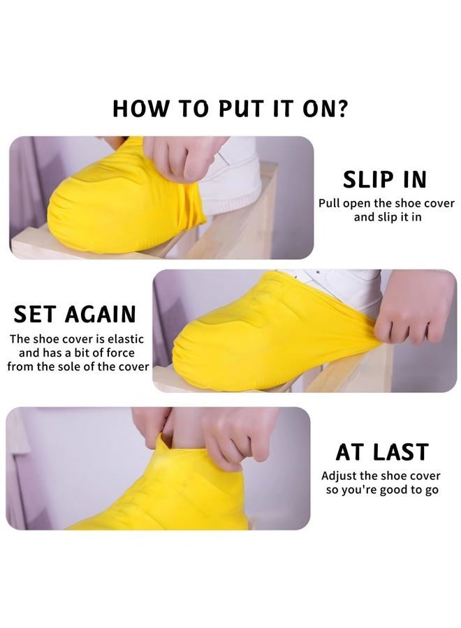 Bomxmon 4-Pack Rain Shoe Covers, Non-Slip Waterproof Boot Protectors for Climb Snow Rain and Mud (M&L, Yellow), Yellow - Image 3