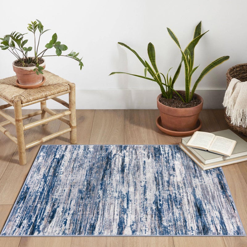 SIILOOM 2x3 Modern Abstract Rug for Entryway, Navy Blue Gray Neutral Multi Super Soft Small Area Rug, Washable Non-Slip Kitchen Rugs, Low-Pile Mat for Bedside, Indoor Door Mat - Image 2