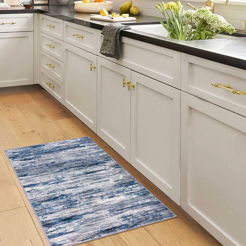 SIILOOM 2x3 Modern Abstract Rug for Entryway, Navy Blue Gray Neutral Multi Super Soft Small Area Rug, Washable Non-Slip Kitchen Rugs, Low-Pile Mat for Bedside, Indoor Door Mat - Image 3
