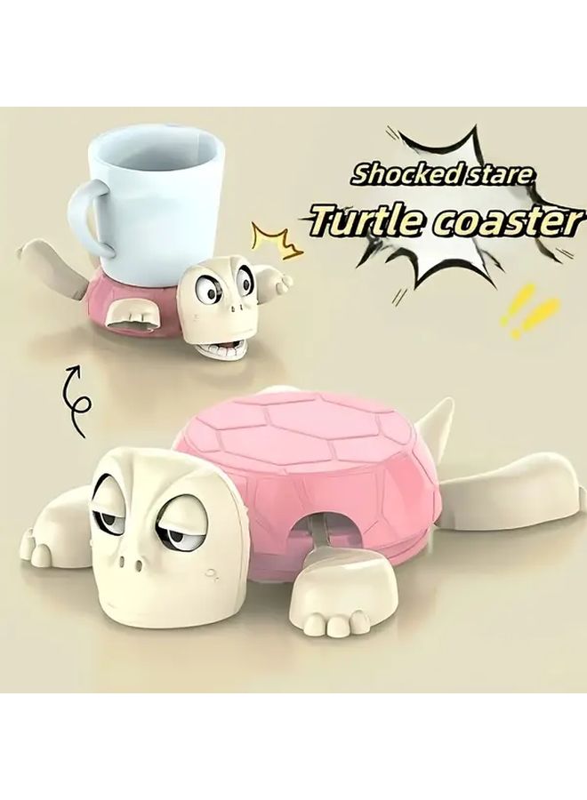 Pink Turtle Coaster Set Heat Resistant PC Playful Desk Accessory Home Office Decor - Image 2