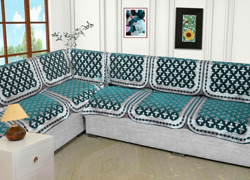Fashion Throw غطاء أريكة أنيق من سلسلة 'إيليغانت سيريز' بتصميم حرف L لـ 6 مقاعد مع غطاء ظهر | واقي أثاث مضاد للانزلاق لغرفة المعيشة | ديكور منزلي لأريكة خشبية باللون الفيروزي (تصميم حرف L) - Image 1