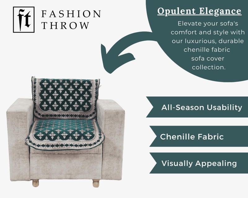 Fashion Throw غطاء أريكة أنيق من سلسلة 'إيليغانت سيريز' بتصميم حرف L لـ 6 مقاعد مع غطاء ظهر | واقي أثاث مضاد للانزلاق لغرفة المعيشة | ديكور منزلي لأريكة خشبية باللون الفيروزي (تصميم حرف L) - Image 4