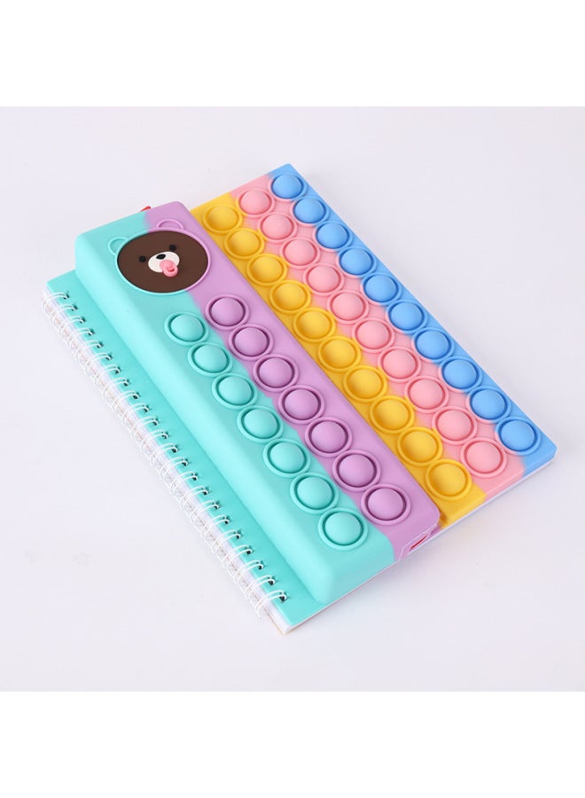 Multifunctional Pencil Case Notebook Stationery Case Suit Silicone Bubble Decompression A5 Loose-leaf Pencil Case Suit-Color:A5 Pacifier Bear (Macaroon)  - Image 1