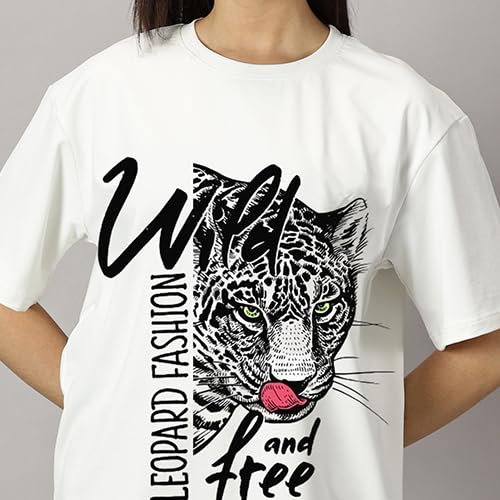 RodZen Oversized Half Sleeves Drop Shoulder Cotton Blend Round Neck Printed T-Shirt for Women (in, Alpha, 2XL, White) - Image 3