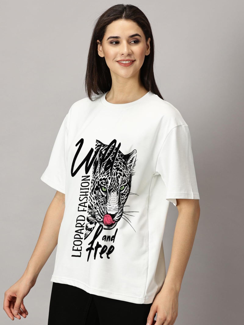 RodZen Oversized Half Sleeves Drop Shoulder Cotton Blend Round Neck Printed T-Shirt for Women (in, Alpha, 2XL, White) - Image 4