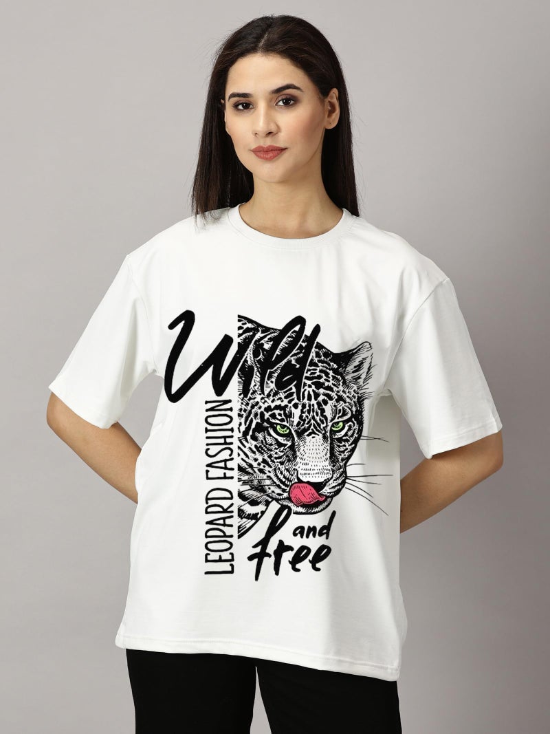 RodZen Oversized Half Sleeves Drop Shoulder Cotton Blend Round Neck Printed T-Shirt for Women (in, Alpha, 2XL, White) - Image 5