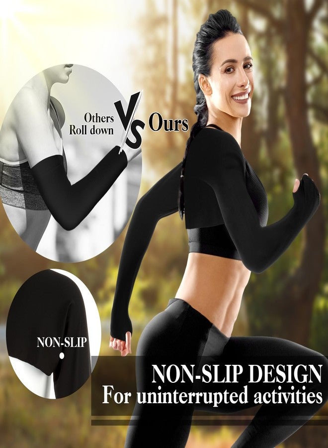 DSLSQD 2 Pack Cooling Shawl Arm Sleeves Sun Sleeves for Women UV Protection Arm Sleeve with Finger Hole for Golfing(Black) - Image 5