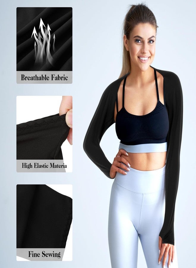 DSLSQD 2 Pack Cooling Shawl Arm Sleeves Sun Sleeves for Women UV Protection Arm Sleeve with Finger Hole for Golfing(Black) - Image 3