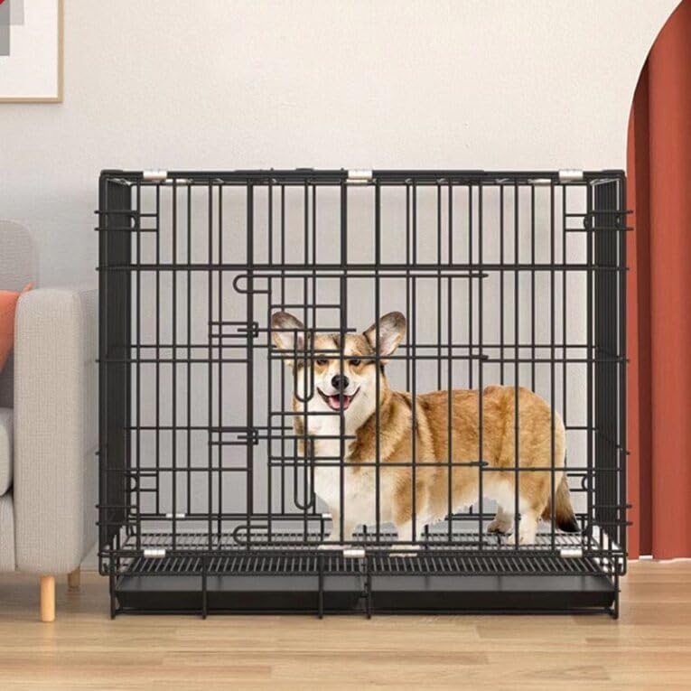 PETBROO Dog Crate - 91 x 57 x 63.5 cm, Collapsible Metal Dog Cage - Image 2