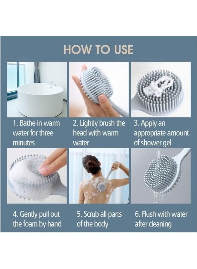 Beauenty Shower Brush Silicone Bath Body Brush with Soft Bristles Back Cleaning Washer Blue - Image 2