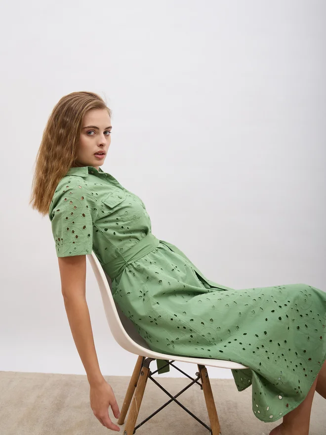 Styli Eyelet Shirt Dress