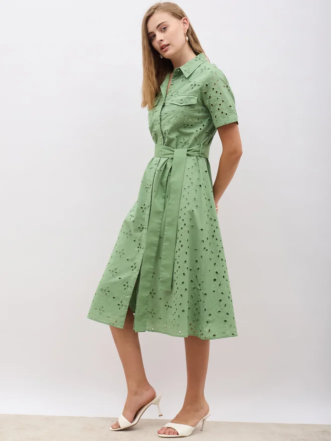 Styli Eyelet Shirt Dress