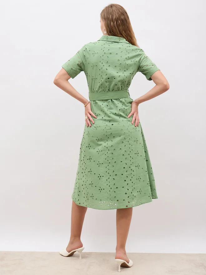Styli Eyelet Shirt Dress